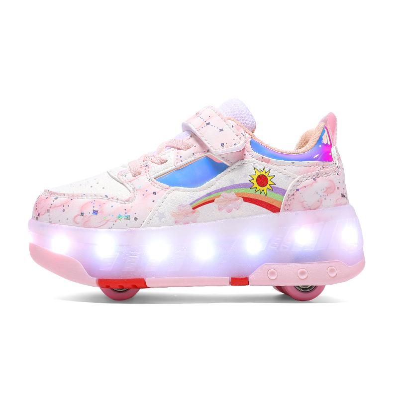 

Kid s Roller Skates Removable Flat Charging LED Four Wheels Glowing Sports Shoes Women s Glowing Sneakers 40 рожевий