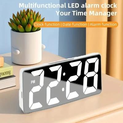 Modern LED Digital Alarm Clock with Temperature Display Adjustable Brightness 12/24H Format for Bedroom & Desktop Use