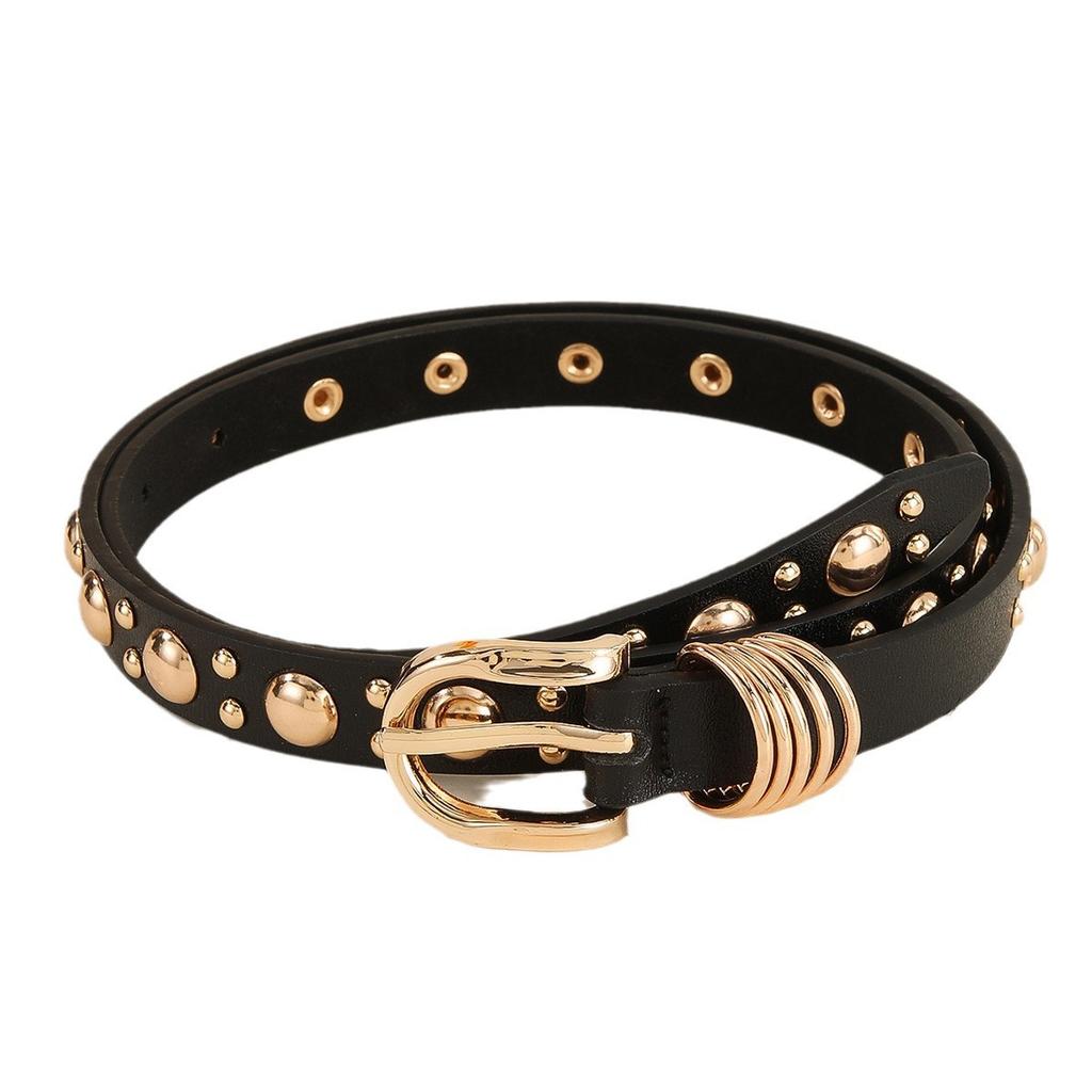 Women Punk Style PU Leather Belt with Golden Mushroom Studs Heavy Metal Fashion Accessory for Jeans Cinturon Mujer