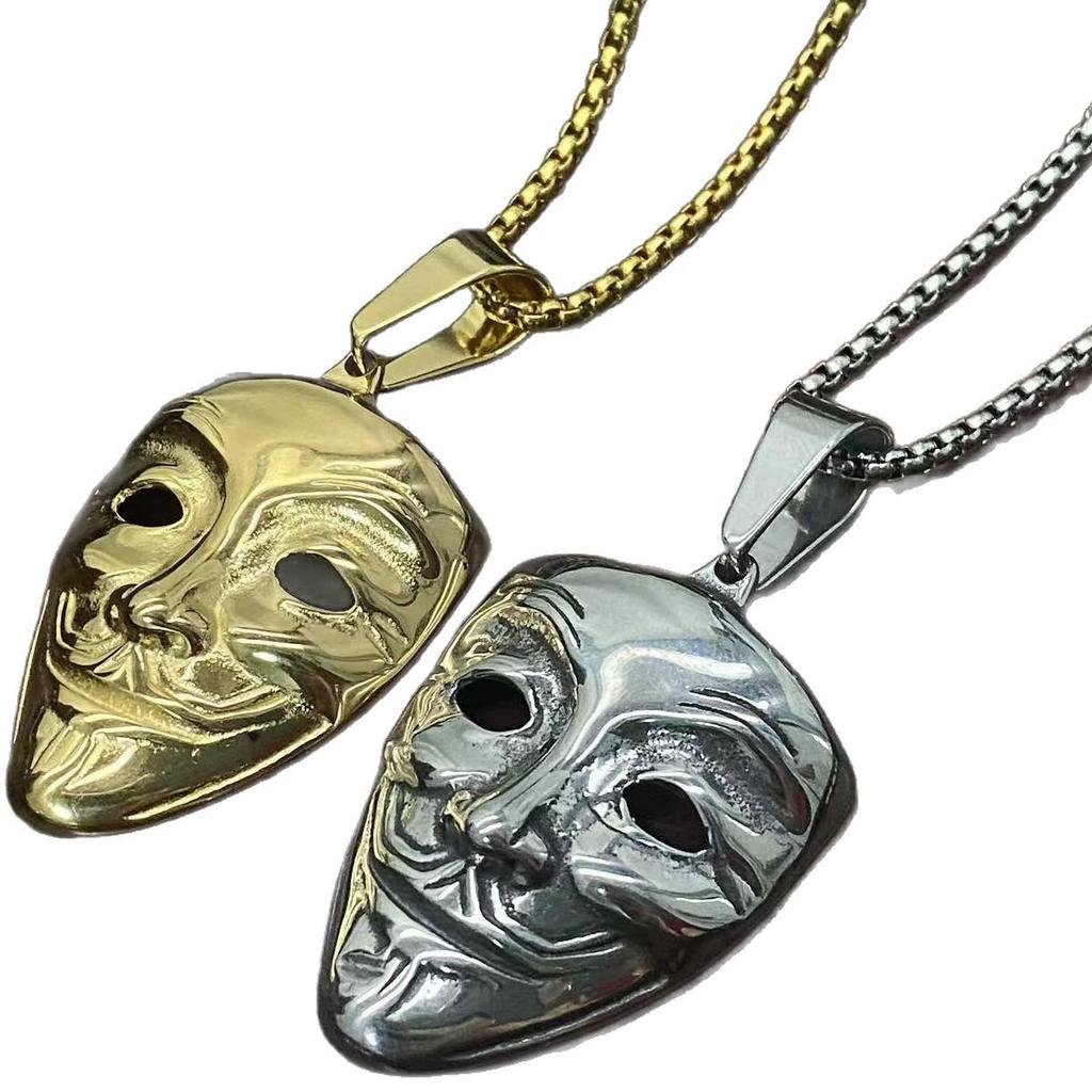 Personalized Korean Stainless Steel Retro Mask Pendant Necklace - Street Trend Hip Hop Choker