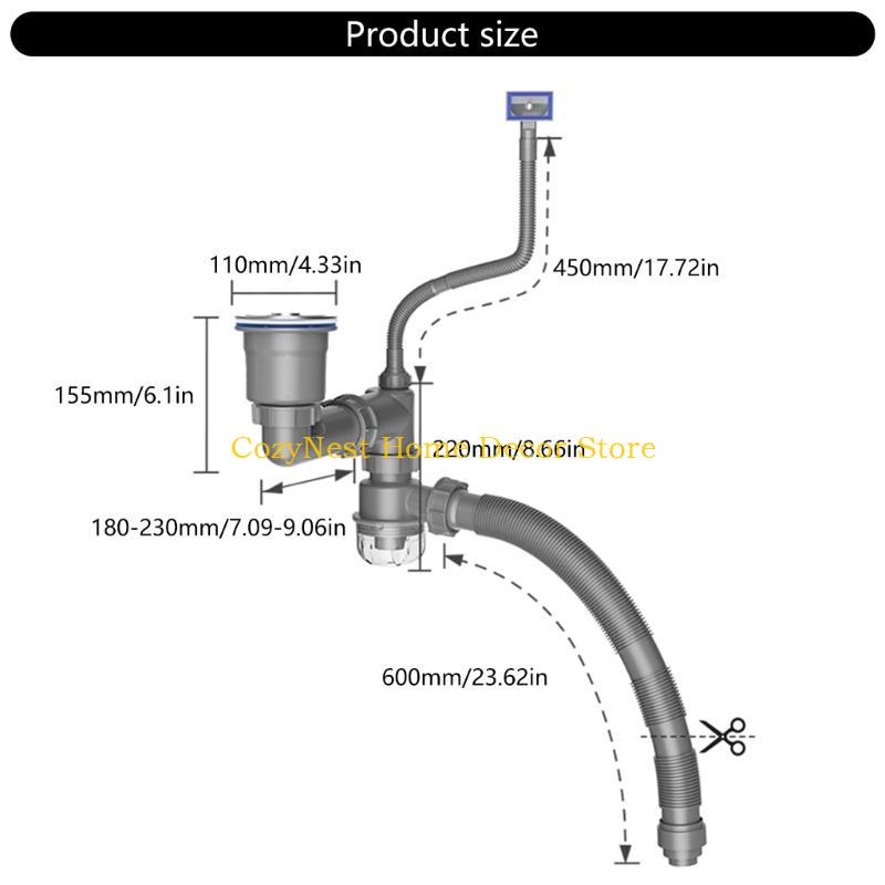 92MF Convenient Kitchen Sink Drain Set With Flexible Pipe and Clear Backflow Preventer for High Performances Daily Use