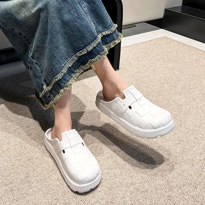 Fashion Closed Toe Soft Sole Home Slippers Women Summer Lightweigh Non-Slip Indoor Slides Woman Solid Color Flat Heel Beach Shoes Ladies