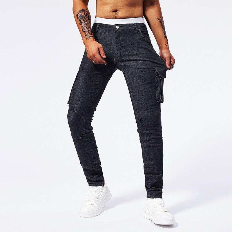 Thin Pants with Ties and Trousers with Multiple Pockets and Versatile Denim Trousers Workwear