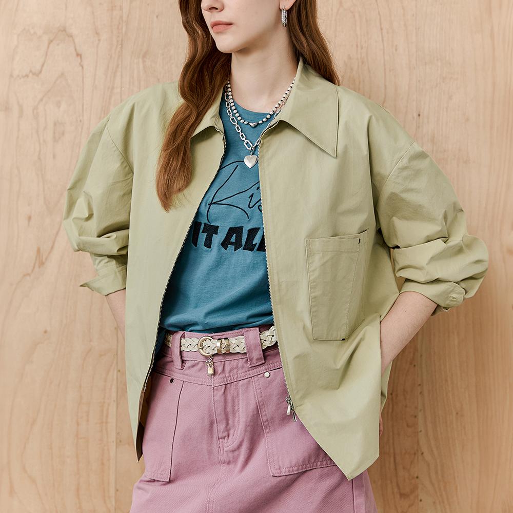 Maja Collared Two-Way Zip-Up Shirt Jumper White/Free