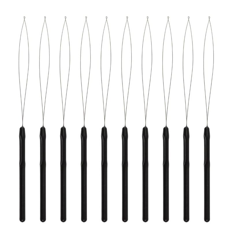 10 pcs Hair Extensions Loop Needle Pulling Hook Tool Needle Threader Loop Tool for Silicone Microlink Beads