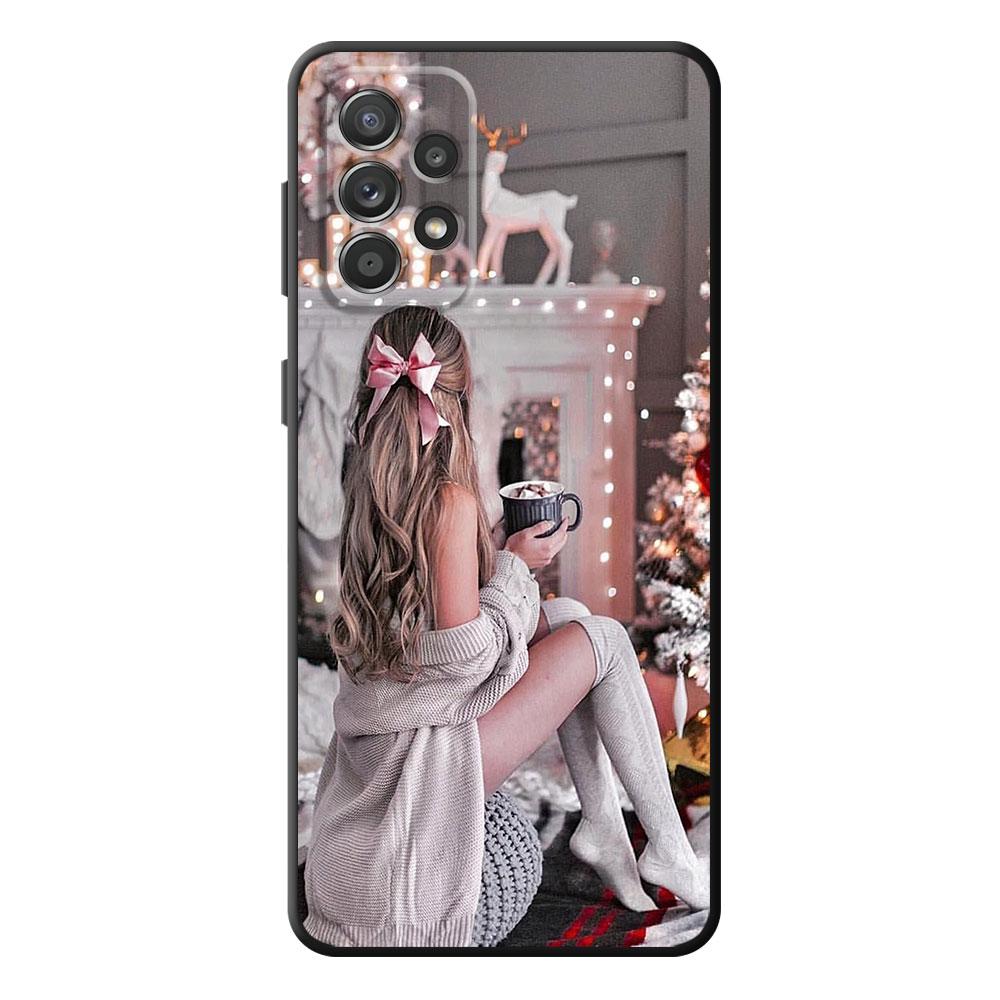 Merry Christma Winter Girl Black Shell Back Phone Case for Vivo S1 Y70 Y17 V21 Y53 V17 Y31 V20 Y11 Y72 5G Y19 Y15 Y81 Y20 Bag