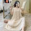1011 new nightdress full cotton silk three-section short-sleeved long dress home round neck flower cartoon skirt enlarged and loose