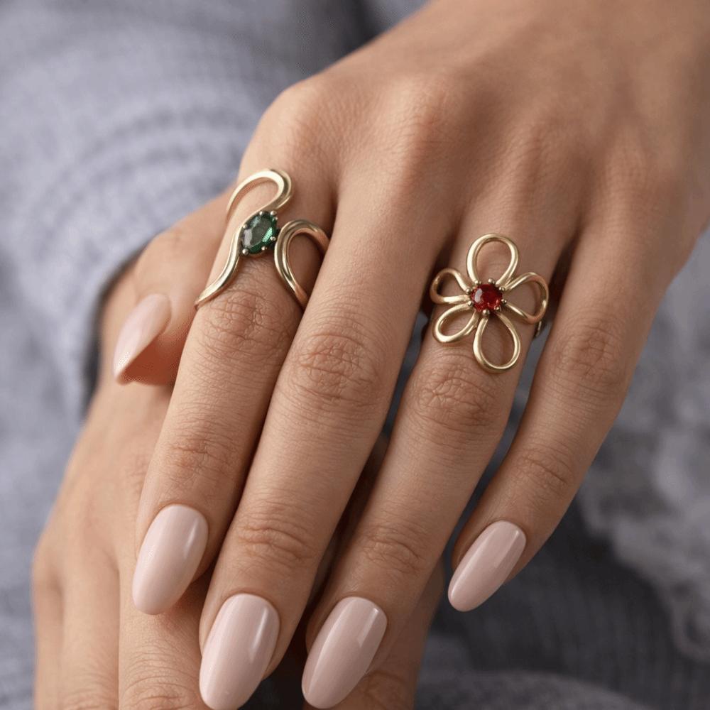 Red Zircon Irregular Stainless Steel Rings Women Hollow Adjustable Rings  Women Accessories