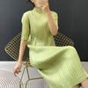 Ruched Mid-Sleeve Solid Color Dress: Spring 2026, Simple Design, Half-High Collar, Slimming Fit