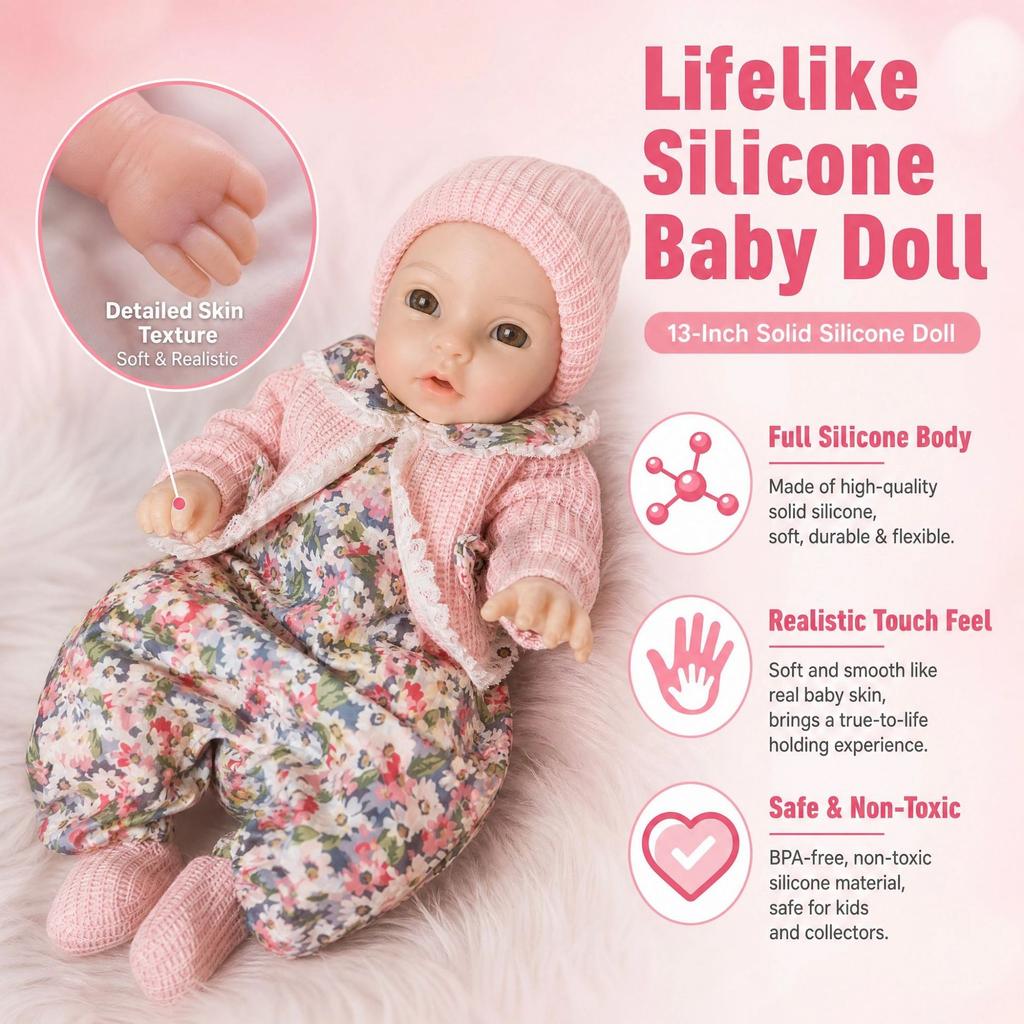 13inch Open Eyes Full Body Solid Silicone Bettie Reborn Girl Doll Soft Touch Handmade Reborn Corpo De Silicone