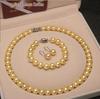 Peacock Green Perfectly Round Pearl Necklace Set - Elegant Women's Clavicle Chain Three-Piece