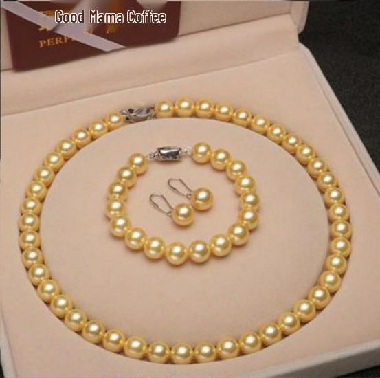 Peacock Green Perfectly Round Pearl Necklace Set - Elegant Women's Clavicle Chain Three-Piece