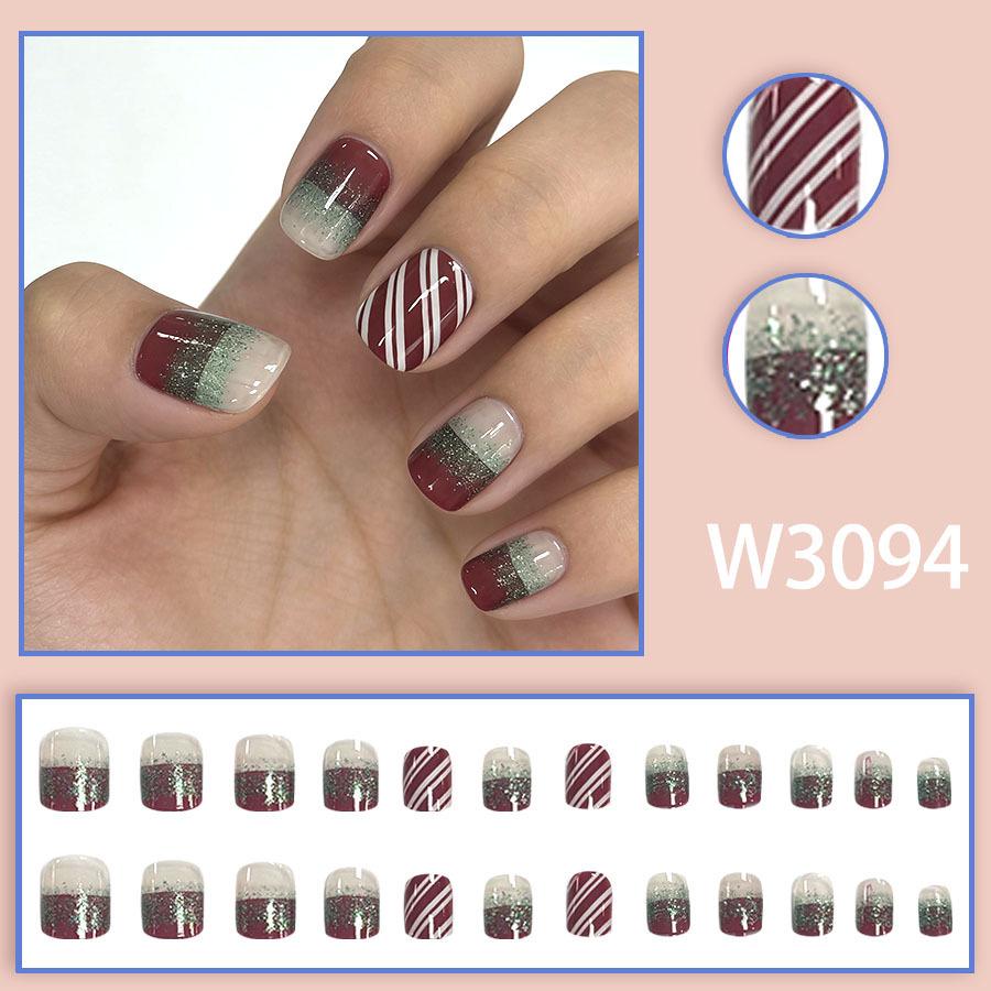 Christmas Plaid Matte Cartoon Press-On Nails - 24-Cute Colorful Pieces