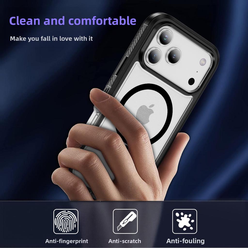For MageSafe With Anti-Slip Stripes Heavy Defense Armor PC+TPU Case for IPhone 17 Pro Max 16 15 14 13 12 With Box OTT-Box Anti-fall Buffer Hard Cover