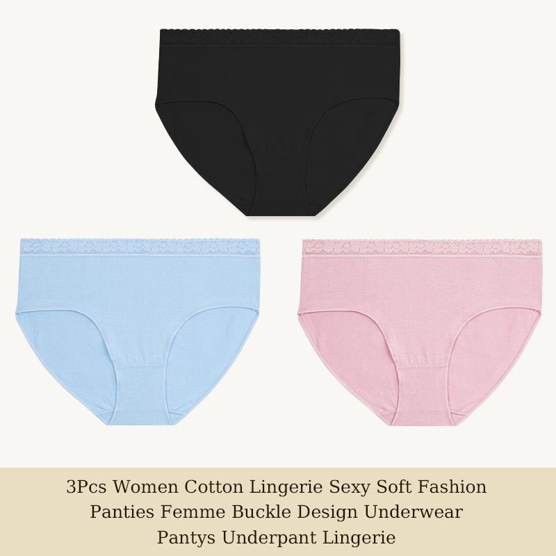 3Pcs Women Cotton Lingerie Sexy Soft Fashion Panties Femme Buckle Design Underwear Pantys Underpant Lingerie Lace Intimates S-XL