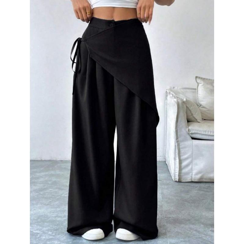 Pantaloni da Tuta Irregolari Larghi con Lacci per Donna Nuovo Design Slim a Gamba Larga per Donna Ufficio Monocolore Primavera Autunno Casual Moda Ufficio Pantaloni