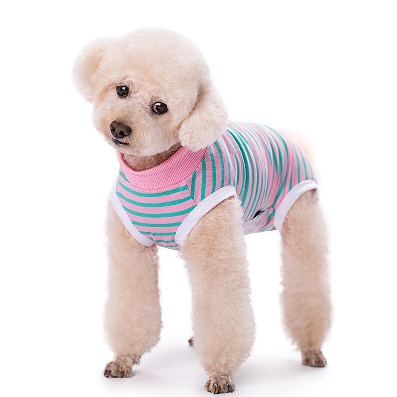 Dog Clothes, Thin Belly Protection Vest, Belly Anti-cool Free Striped Shirt, Back Buttons, Female Dog Sterilization and Weaning