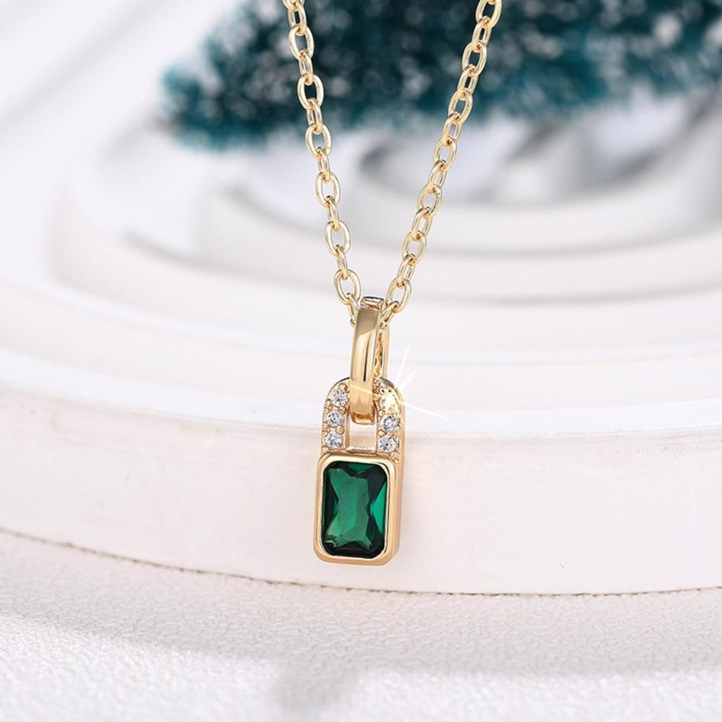 Emerald Green Lock Pendant Necklace with Micro Pave Accents