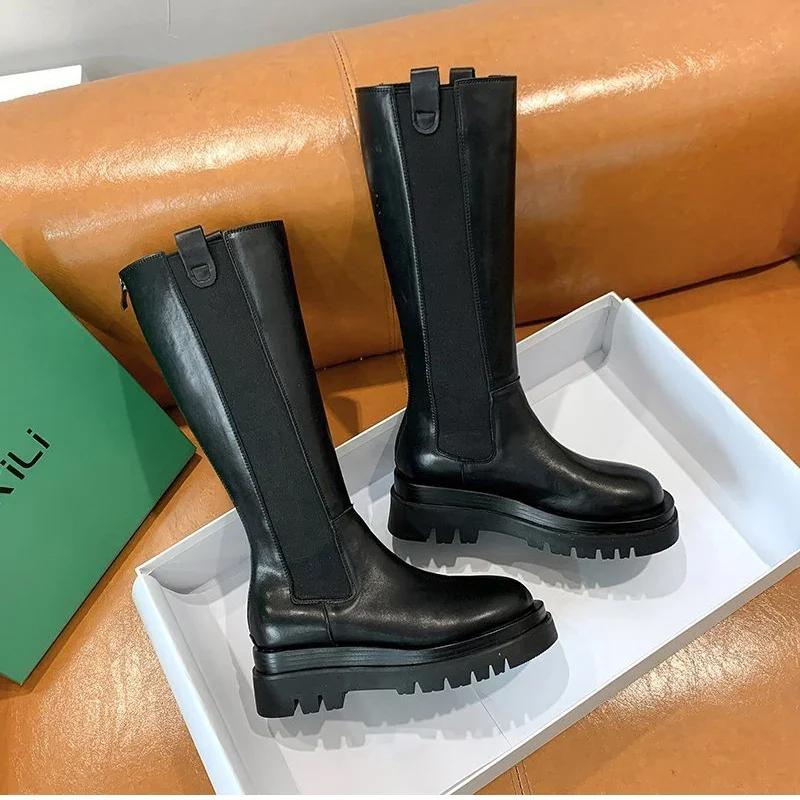 Fashion Platform Women Knight Long Boots Fashion Warm Fur Shoes Autumn Winter Square Heels Ladies Knee High Booties