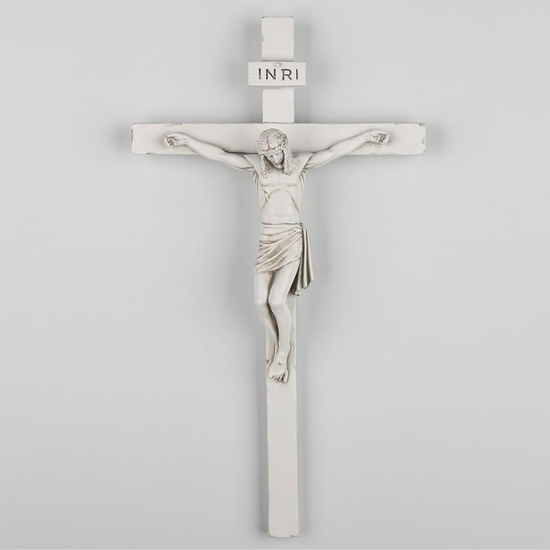 DevotedWalls Jesus Christ Cross Wall Decor, Brown Wooden Color Crucifix Wall Cross, 9 inch Heigh Jesus Crucifix Sculpture, Jesus Wall Cross for Home белый