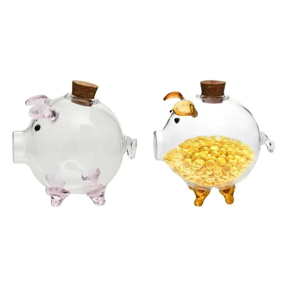 Handmade Coins Saving Box Multi-purpose Glass Money Jar Transparent Golden Beans Container Gift