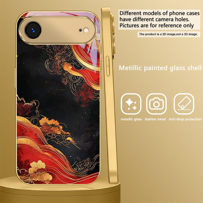 Red vortex pattern For iPhone 17 Air 16E 15 PRO 14 13 Plus 12 mini 11 17 Pro Max XR 16 17Pro Max 15Pro Golden glass phone case