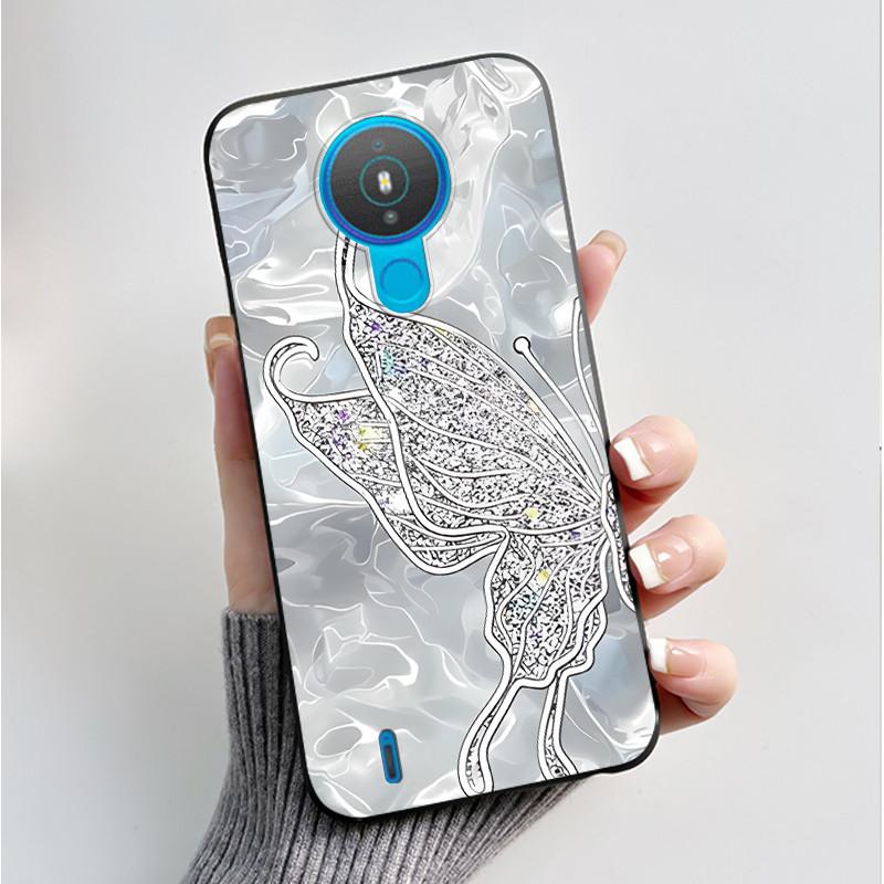 For Nokia 1.4 TA-1322 Nokia 3.4 TA-1288 TA-1285 TA-1283 Case Fashion Flower Painted Phone Casing Black Soft Silicone Back Cover