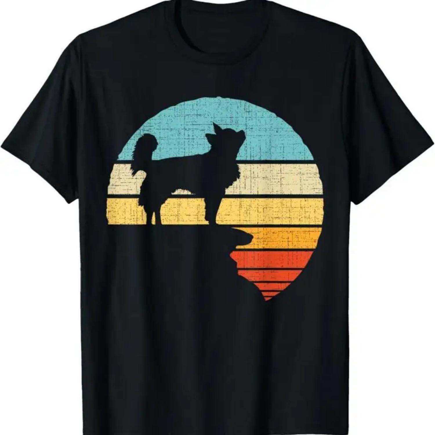 Long Haired Chihuahua Retro Vintage Dog Puppy Owner T Shirt S чёрный