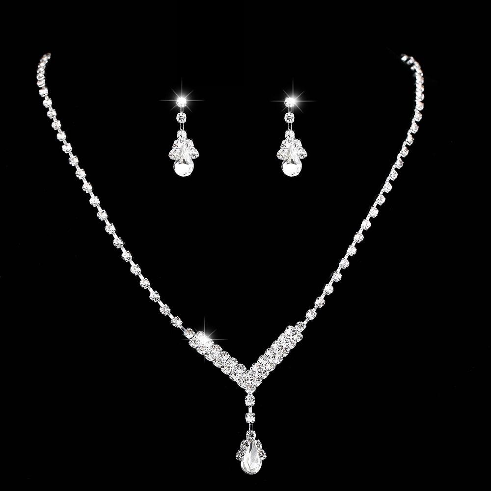 Radiant Zircon Water Drop Necklace and Earrings Bridal Set