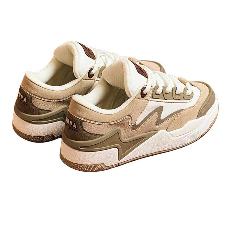 Anta Synthetic Leather Comfortable Versatile Wear-Resistant Shock-Absorbing Non-Slip Low-Top Skate Shoes Women Sneaker Brown White 122448081-4
