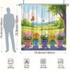 1pc Flower Pots Garden Shower Curtain - Colorful Flowers & Butterflies, Green Field, 70.8x70.8", 12 Hooks