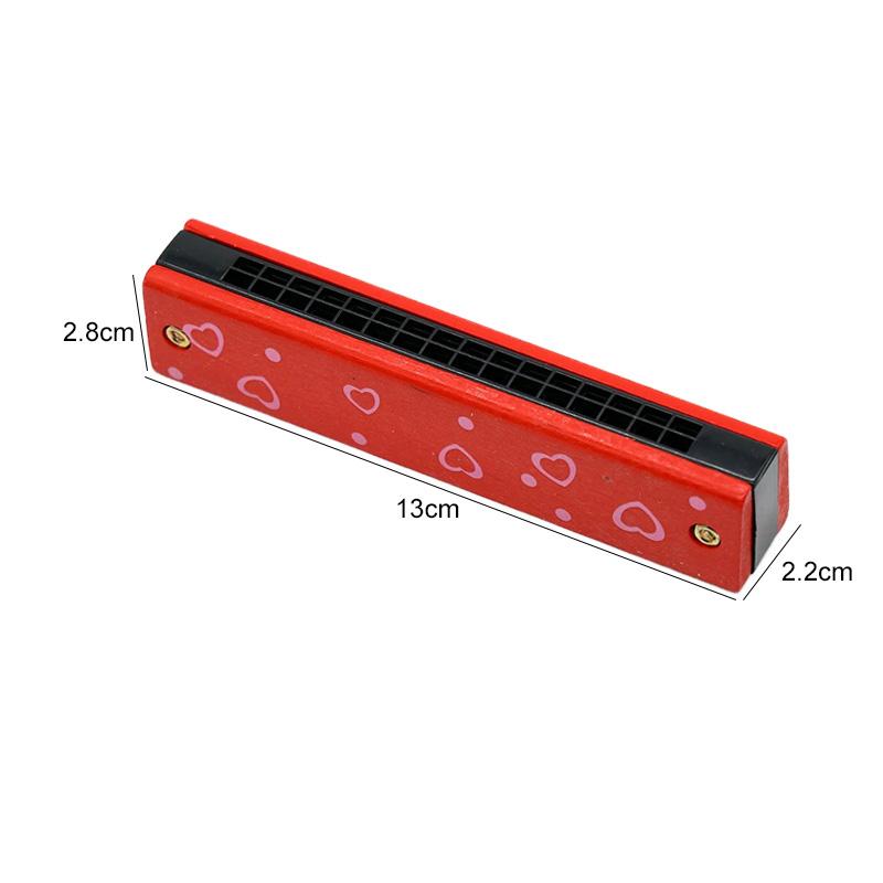 Wooden Harmonica 16Holes Red Heart Cartoon Musical Instrument Montessori Educational Toys Kids Instruments Children Gifts TMZ