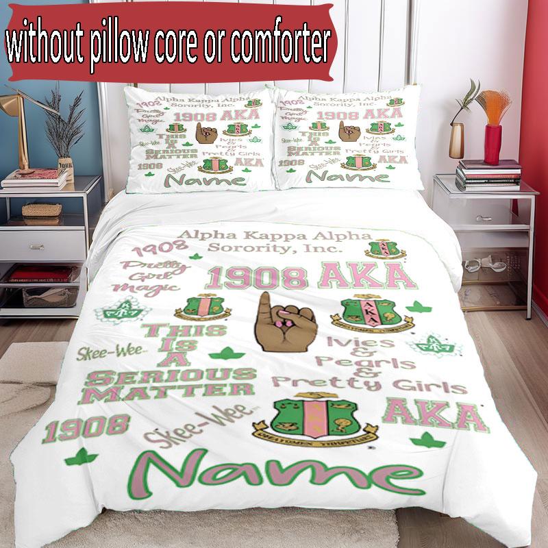 3pcs Duvet Cover Set (1*Duvet Cover + 2*Pillowcase, Without Core), Custom Name Alpha Kappa Alpha Pattern Bedding Set, Home Bedroom Decor Gift