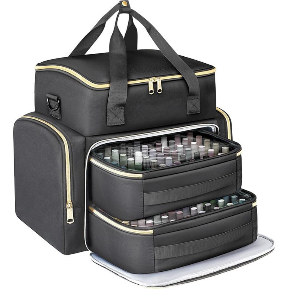 Large Capacity Nail Polish Organizer Bag with Shoulder Strap 96 Compartment Nail Care Kit Bag Handheld Essential Oil Storage Bag
