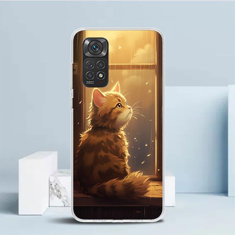 Anime Cat Rain Animal Phone Case For Xiaomi Redmi Note 15 14 14S 13 12S 12 Pro Plus 11S 11 11T 11E 10S 10 + Soft TPU Back Cover