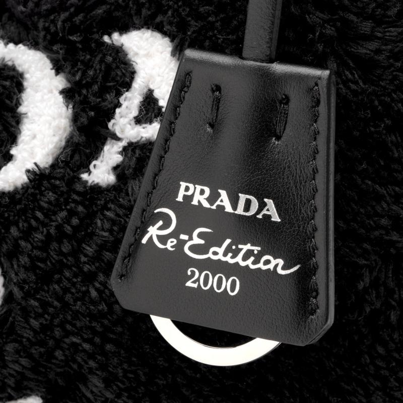 Prada Re-Edition Logo Zip Closure Terry Fabric Underarm Bag Hand Shoulder Bag Mini Women's Black