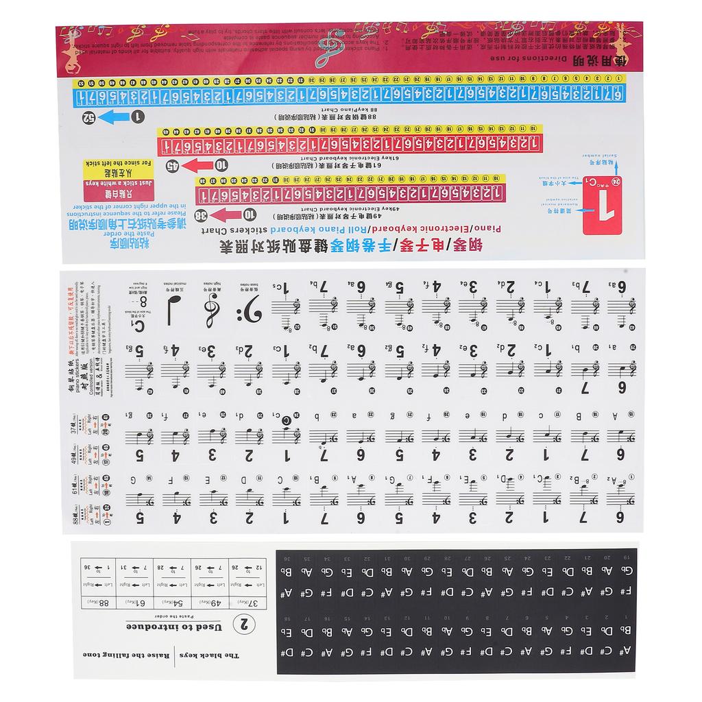 Piano Key Sticker Transparent Notation Paster 88 61 54 49 37 Keys Staff SelfAdhesive