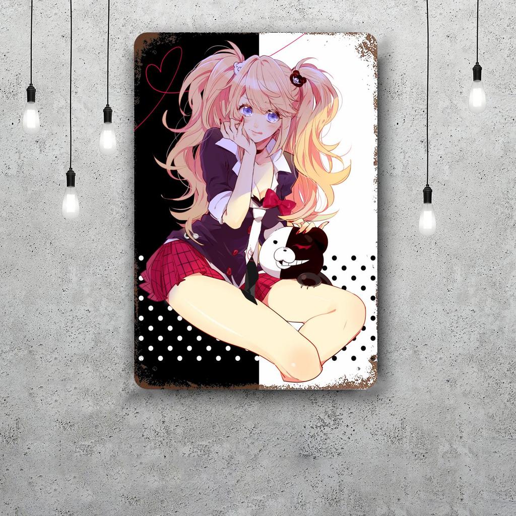 monokuma Cartoon Retro Vintage Tin Sign Poster Decorative Plaque Metal Plate Wall Decor