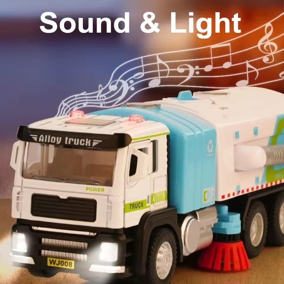 1:50 Electric Vacuum Cleaner Sweeper Garbage Truck Model Toy Alloy Diecast Light Sound Engineering Vehicle Gifts for Children