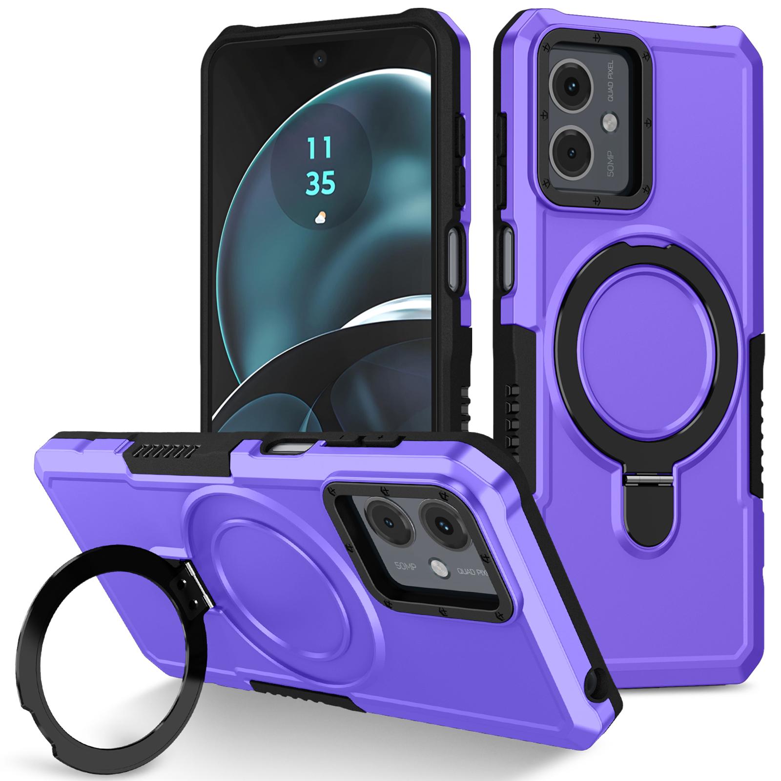 For Motorola Moto G14 4G/E14 4G Case Ring Kickstand TPU+PC Hybrid Phone Cover F