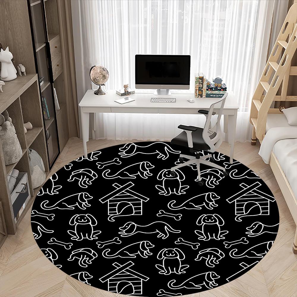 1PC Dogs Bones Office Round Area Rug, Mat Suitable For Office, Under Office Chairs Bedroom Living Room Home Decor, Room Deco