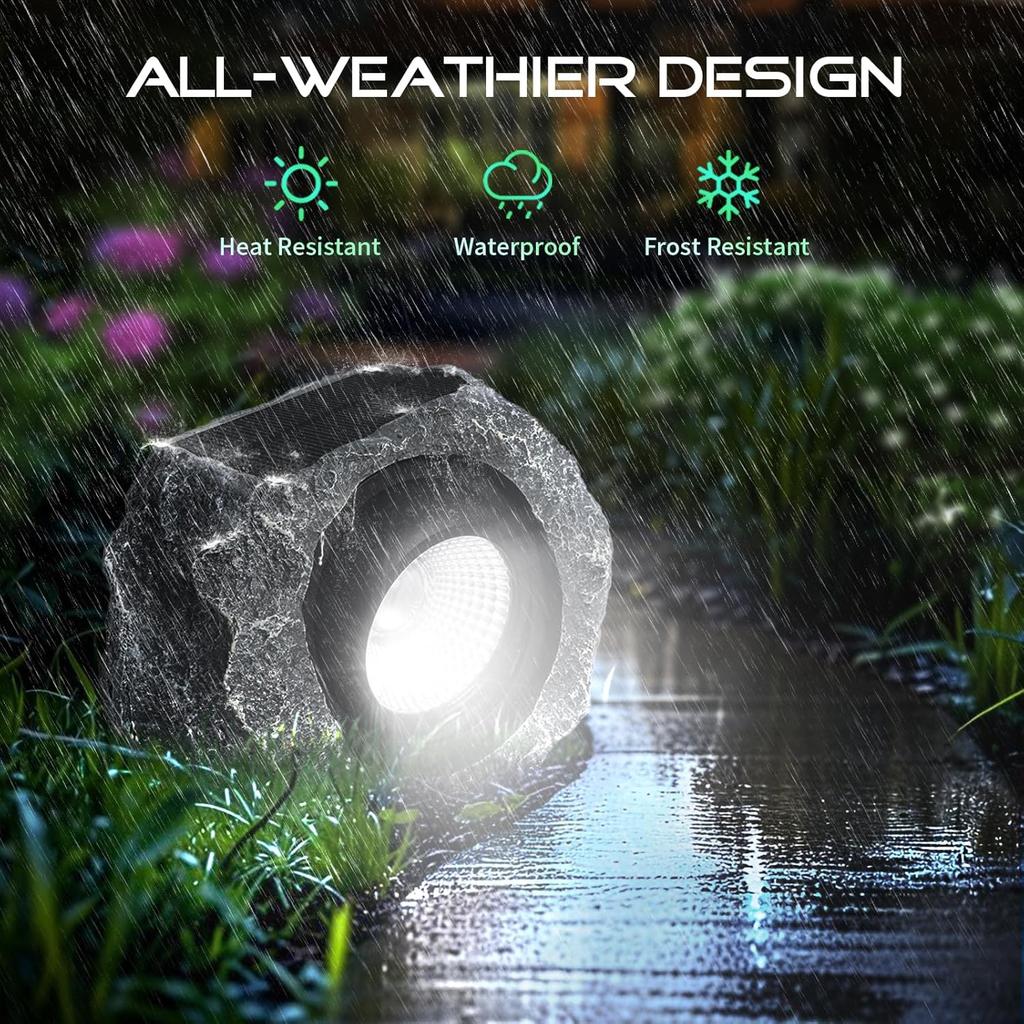 Solar Rock Lights Outdoor (2pcs), Waterproof Super Bright Garden Spotlights for Yard, Pathway, Patio - IP65