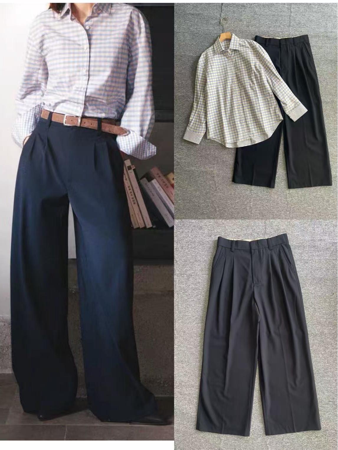 

2026 Early Spring Gao Yuanyuan Style Loose Natural Waist Fine Wool Wide-Leg Trousers Extra Small глубокий/синий