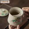 350ml Ru Kiln Strawberry Rabbit Crescent Moon Filter Tea Separator Cup Handmade Tea Mug With Infuser Tea Maker Office Water Cup