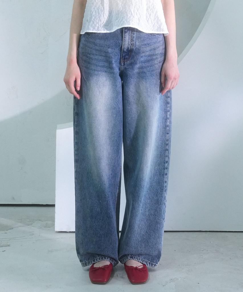 VIVACIOUS Beads Baggy Denim Pants Black