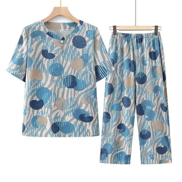 

2026 Summer Casual Printed T-Shirt Set for Middle-Aged & Elderly Women - Short Sleeve for Grandma & Mom 3XL (115-130 jin)