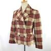 Made in Poland Laura Ashley Short Pea Coat 9 Women M Red×Beige Check Outer Jacket(USED)