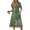 Maxi Dress Floral Women Long Sleeve Casual Loose Dress Round Neck Ethnic Style Floral Print Long Dresses