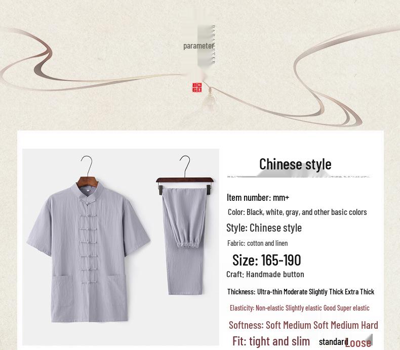 Tang-Anzug aus Baumwolle und Leinen für Herren: Kurzärmlig, Froschverschluss, Chinesischer Stil, Perfekt für Sommer und ältere Männer.