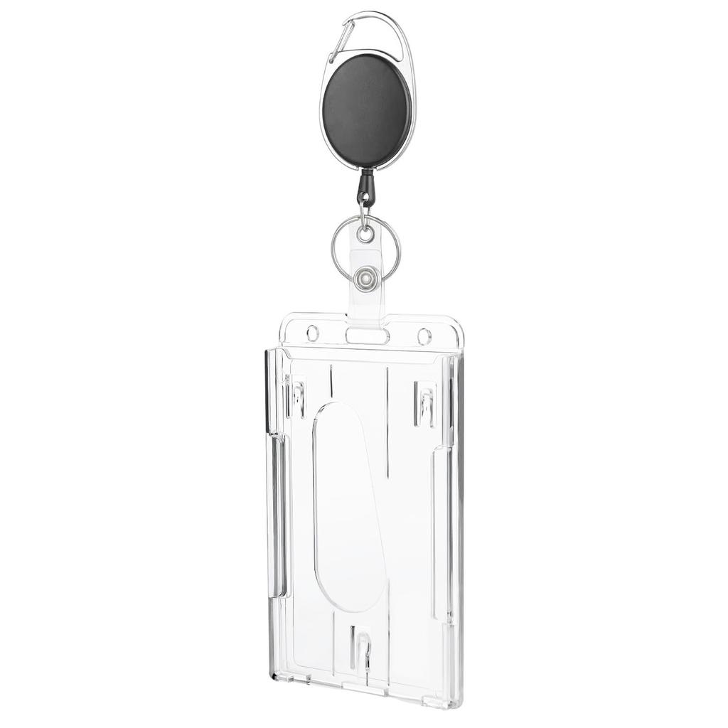 Clear Card Holder Dual Use PS Double ID Badge Holder with Telescopic Buckle Clip
